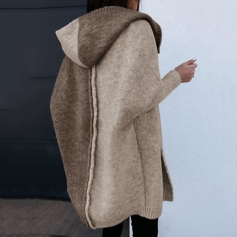 Îmbrăcăminte pentru femei, pulover casual de culoare uni, cardigan, cu glugă, asortată cu culori, lejer, versatil, stil leneș, mediu și lung, jachetă tricotată casual_voghion.com