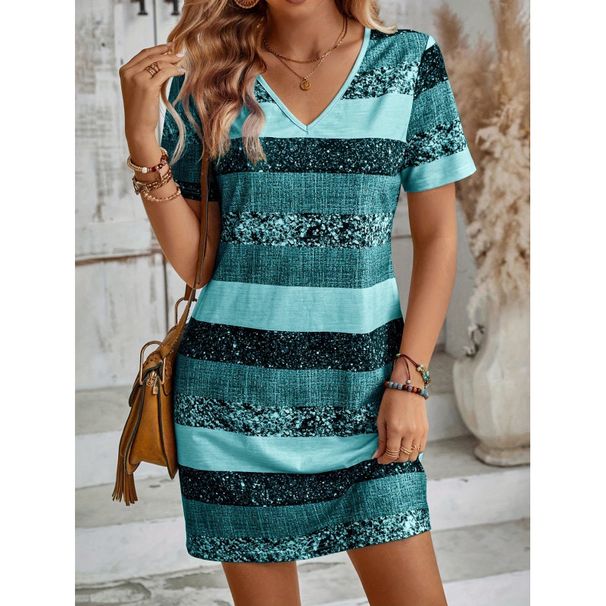 Abito stampato a righe alla moda per donna_voghion.com