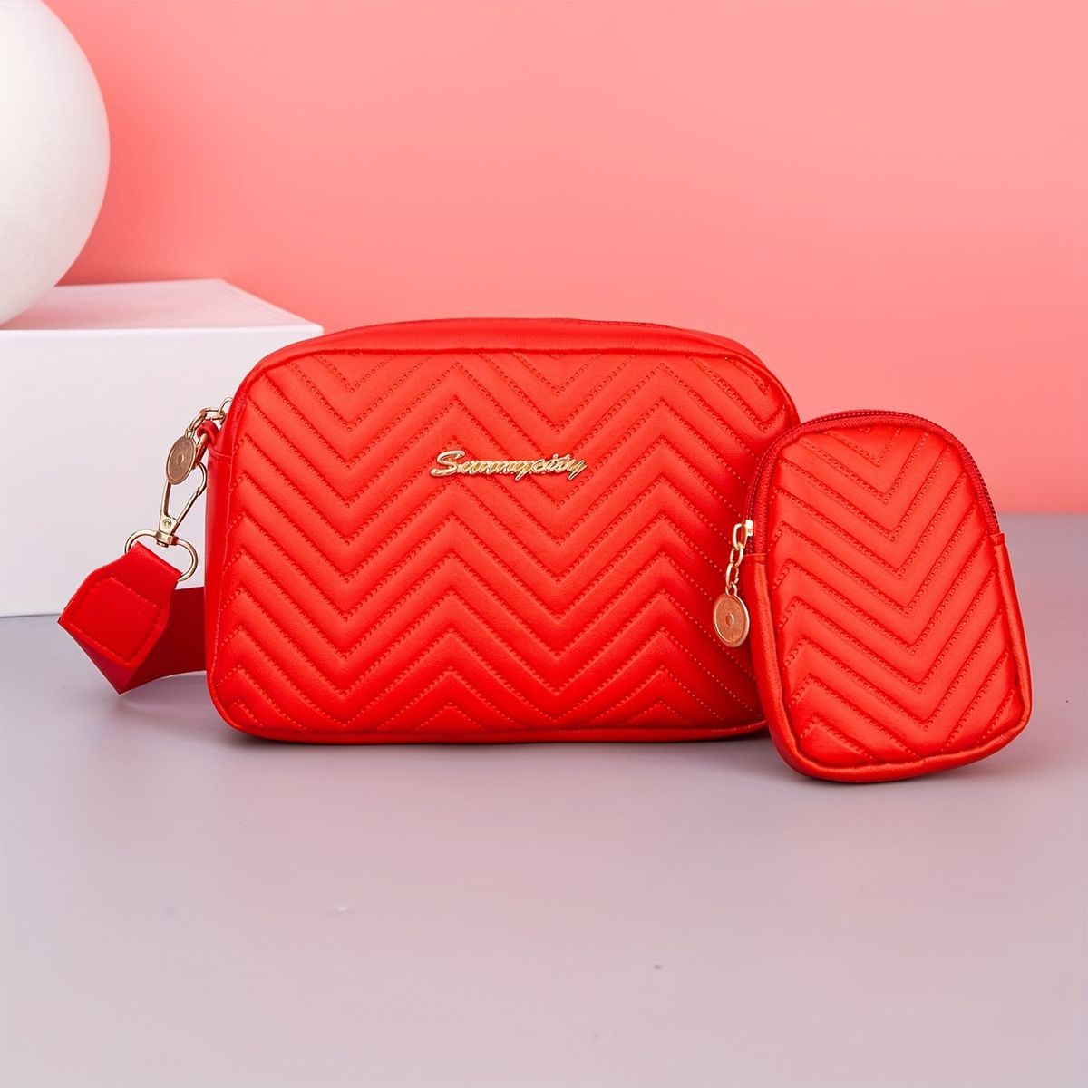 Borsa per fotocamera con ricamo Wave da donna - Borsa a tracolla quadrata minimalista per donna_voghion.com