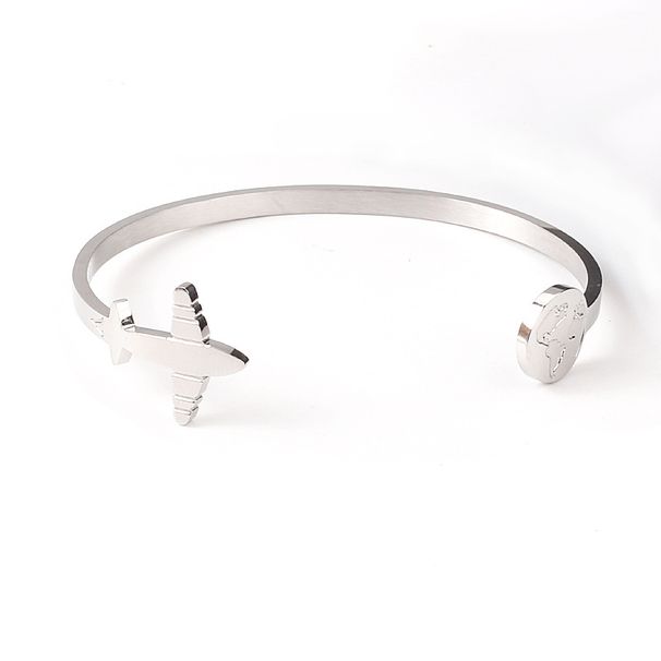 Map Airplane Titanium Bracelet For Women Business Logo C-shaped Engraving Stainless Steel Bangle_voghion.com