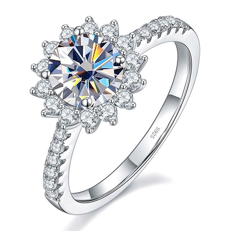 Tancise 1CT zertifizierter Moissanit-Verlobungsring aus Sterlingsilber, Labordiamant, Blumen-Hochzeitsversprechen, Halo-Ring für Frauen_voghion.com