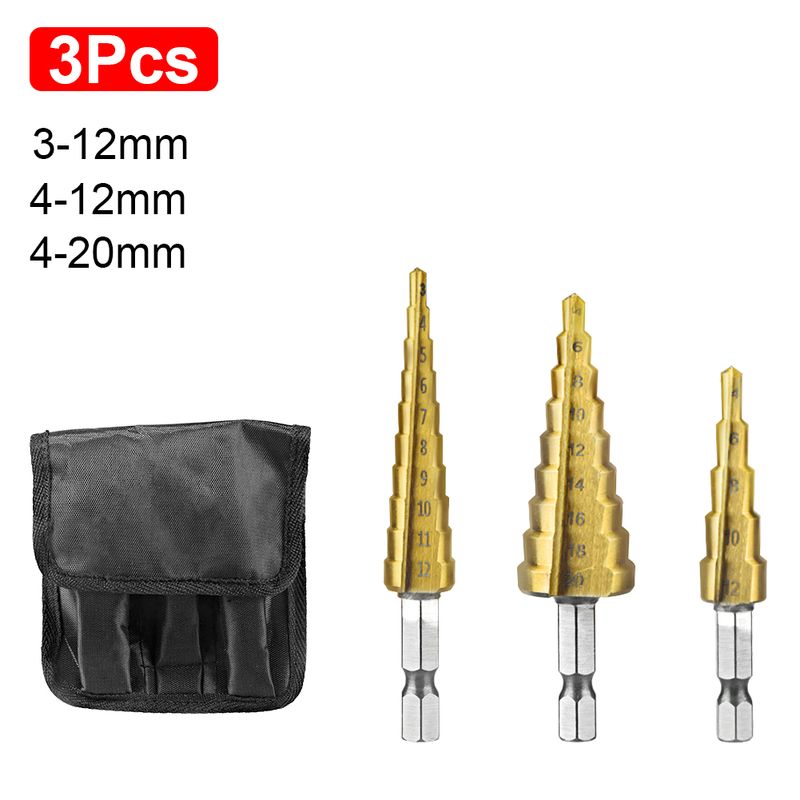 3Pcs/set 3-12 4-12 4-20 4-32mm HSS Straight Groove Step Drill Bit Titanium Coated Wood Metal Hole Cutter Core Drilling Tools Set_voghion.com