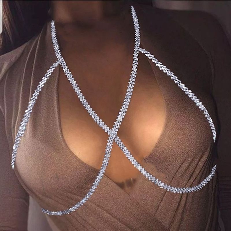 explosive fire geometric accessories simple all-match rhinestone sling chest chain women's bikini body chain_voghion.com