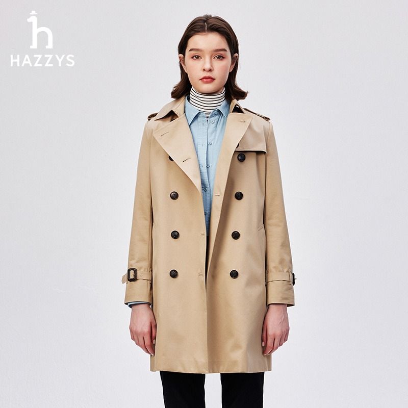 Same As In The Mall Hazzy's Frühling und Herbst Neue mittellange bis lange zweireihige Windjacke für Damen_voghion.com