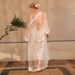 Elegantes Nachthemd- und Morgenmantel-Set mit Spitzenbesatz – Langes Kleid aus transparentem Netzstoff mit passendem Überwurf (S/M/L, Weiß, leichtes Polyester, verstellbare Träger)_voghion.com