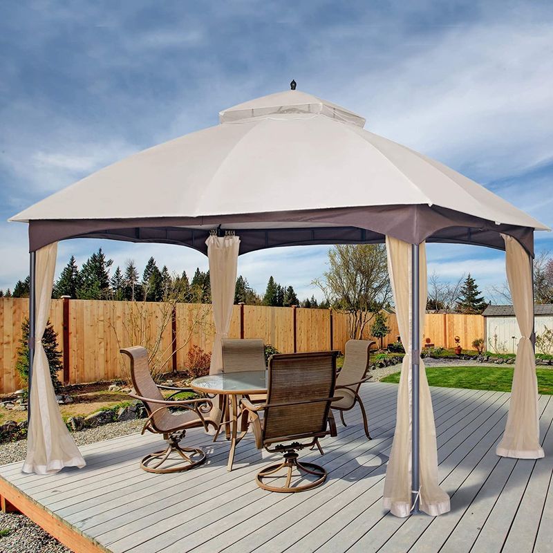 10*12 FT Softtop Metal Gazebo with Mosquito Net&Sunshade Curtains,Sturdy Heavy Duty Double Roof Canopy,Galvanized Steel Design Outdoor Tent,Suitable f_voghion.com