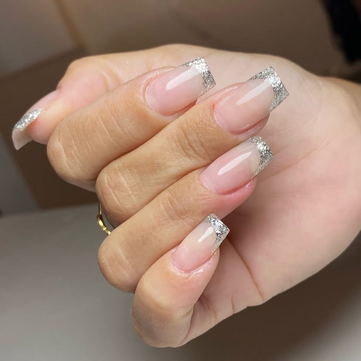 False Nails French Manicure Silver Glitter Simple Advanced Wearable Nail Detachable False Nail Pieces 24 Pieces Detachable_voghion.com