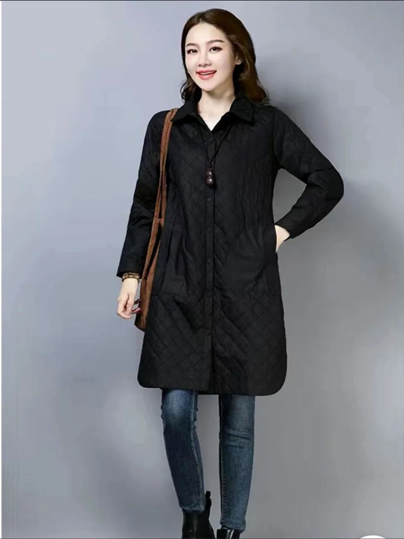 Lässige mittellange leichte Parkas-Jacken Übergroße Damen-Baumwollpolstermäntel Lose wasserdichte Casacos Herbst Winter_voghion.com