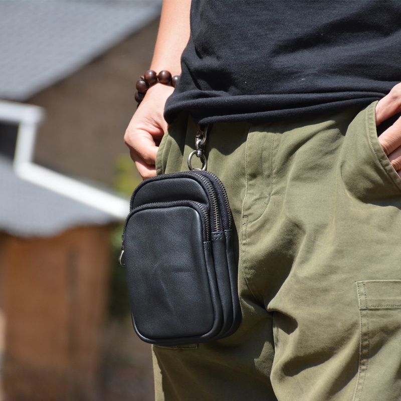 Minimalist First Layer Cowhide Portable Outdoor Men Small Waist Bag_voghion.com