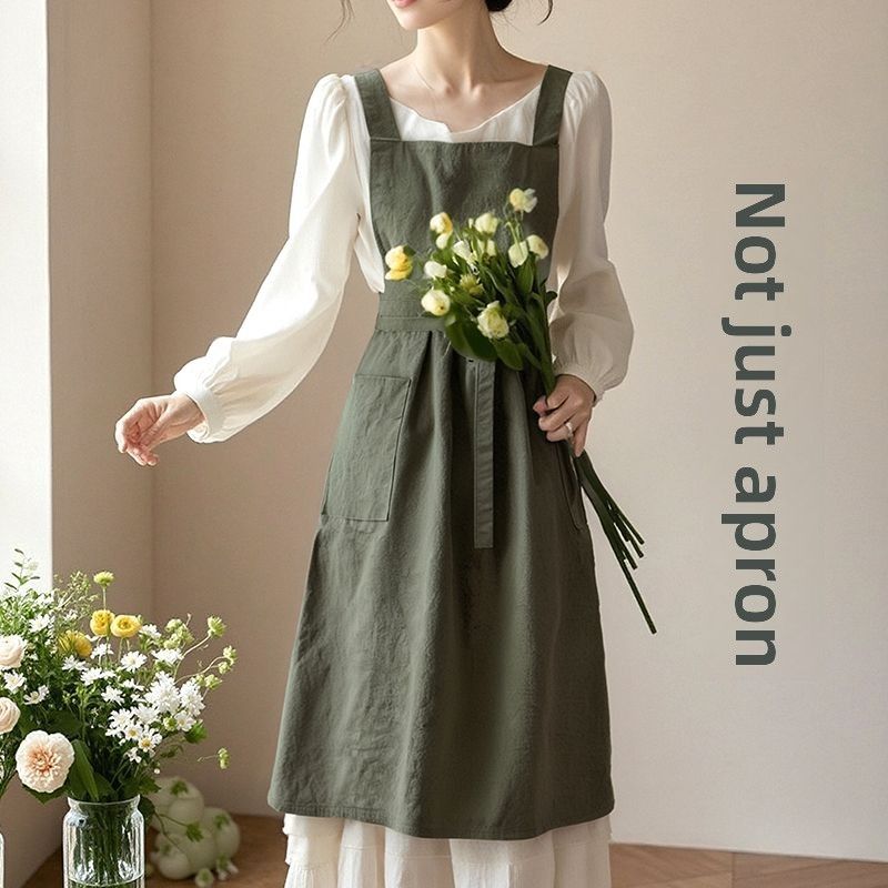 Artistic Nordic Style Waterproof Stain-Resistant Floral Kitchen Home Cooking Nail Art Waist Apron_voghion.com