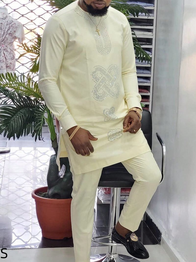 Men's Clothing Ethnic Style Solid Color Casual Men's Suit_voghion.com