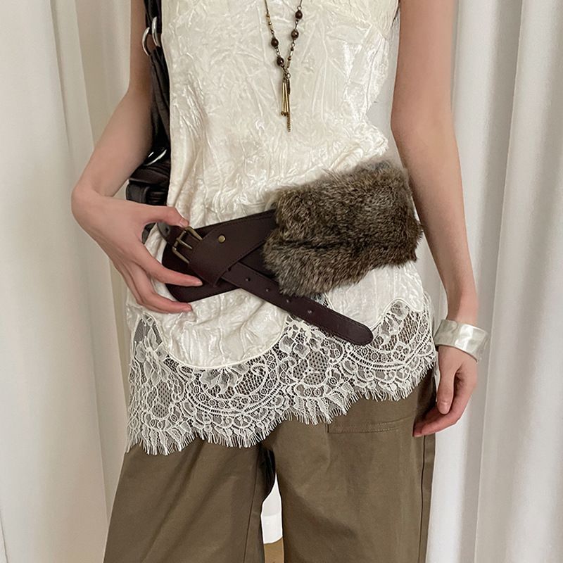 Western Fur Women's Belt, Subculture Spice Girls Style Corset Belt For Dresses And Pants, Slim Waistline_voghion.com