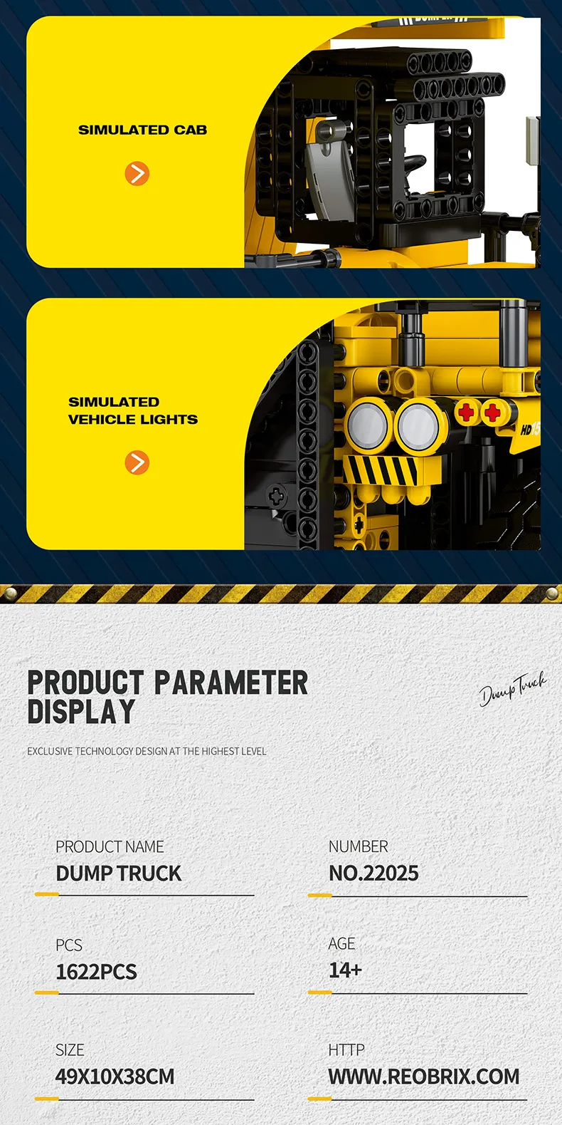 Cross Border Reobrix22025 Technology Building Block Engineering Mining Dump Truck Model Puzzle Assembly Remote Control Toy_voghion.com