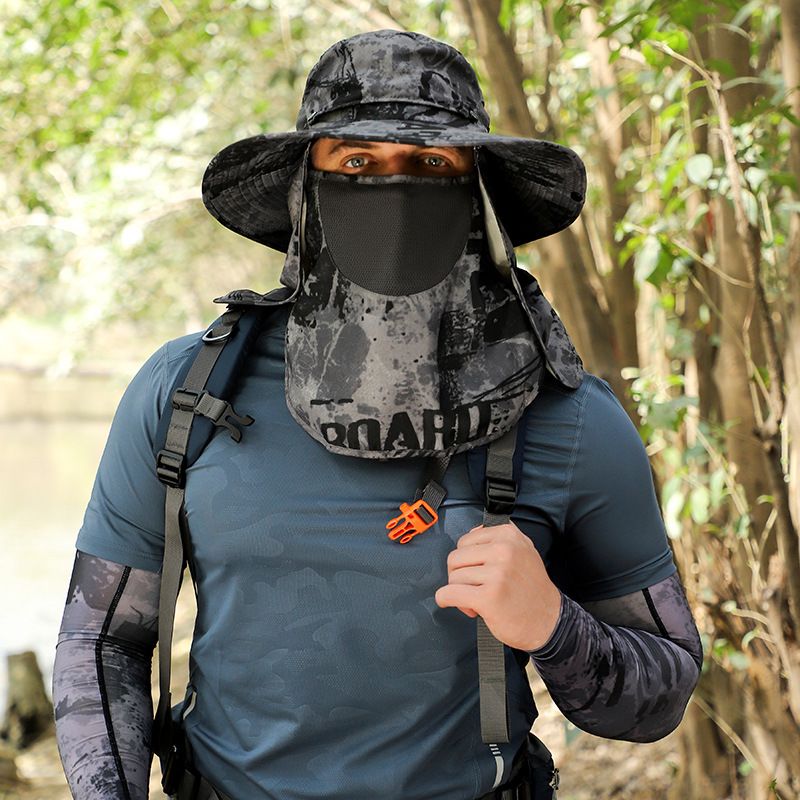 Cappello da pescatore con parte superiore staccabile, con copertura completa del viso e del collo, protezione UV a 360° e maniche anti-insetto._voghion.com