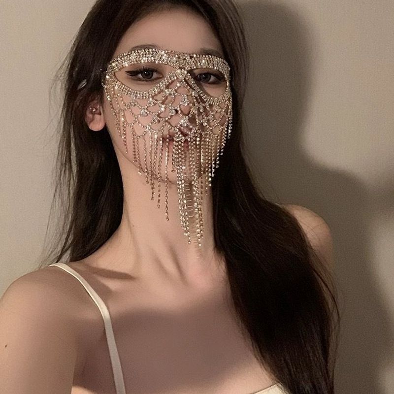 Ins Blogger Same Style Exaggerated Rhinestone Tassel Fashion Masquerade Accessories Mask_voghion.com