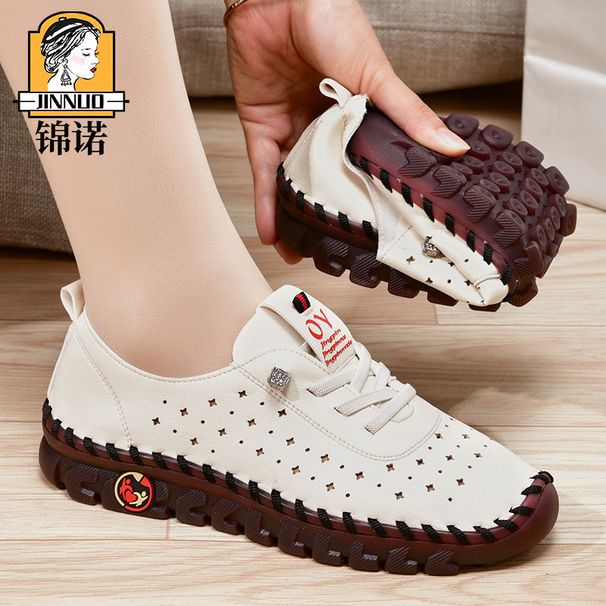 Spring And Summer Casual Loafers For Moms, Breathable Soft Sole Large Size Women's Shoes With Hollow Design_voghion.com