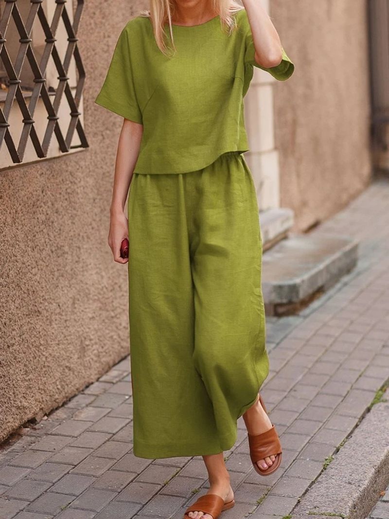 Women's Fashion Plus-size Suit Loose Solid Color Shirt And Trousers Two-piece Set_voghion.com