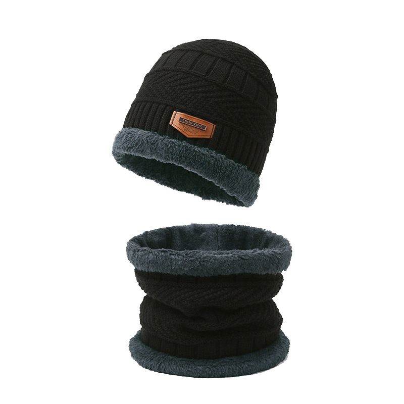 Guanti in lana spessi lavorati a maglia per touchscreen, scaldacollo invernale antiscivolo, cappello foderato in pile, set da tre pezzi caldo_voghion.com