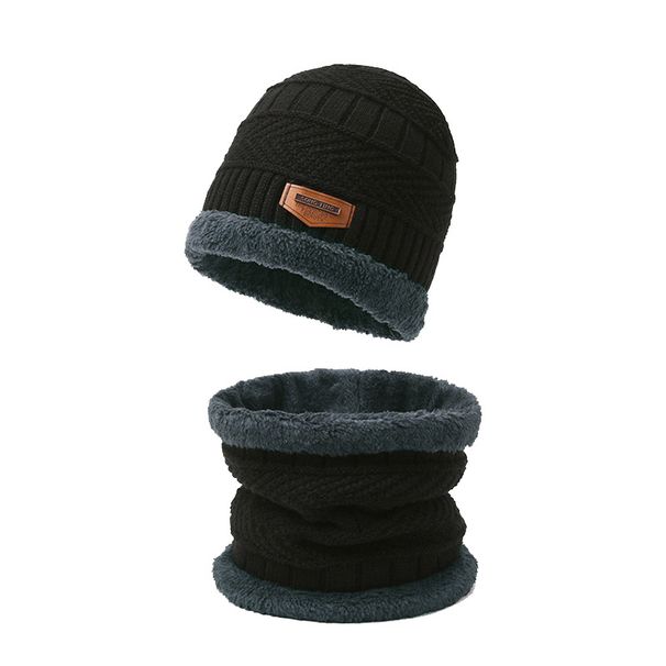 Guanti in lana spessi lavorati a maglia per touchscreen, scaldacollo invernale antiscivolo, cappello foderato in pile, set da tre pezzi caldo_voghion.com