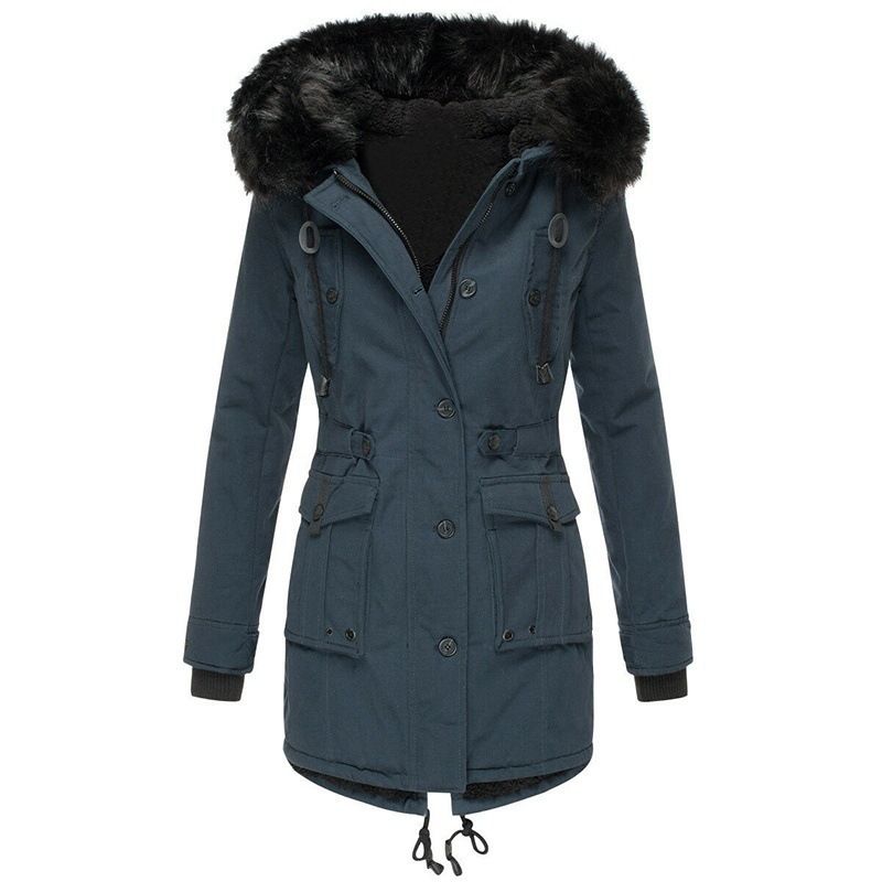 Damenbekleidung, samtverdickter, mit Baumwolle gefütterter Damenmantel, mit Baumwolle gefütterter Damenmantel, Parka, Mantel mit Pelzkragen_voghion.com