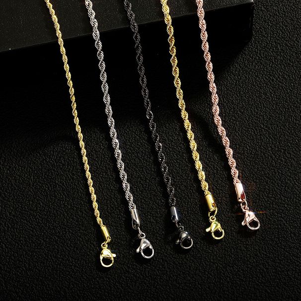 Collana con corda intrecciata in acciaio inossidabile da 3 mm – Galvanotecnica a mantenimento del colore per uomo e donna_voghion.com