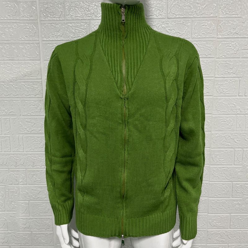 2024 autumn/winter new high necked sweater cardigan style twisted flower zipper long sleeved knitted jacket for men's_voghion.com