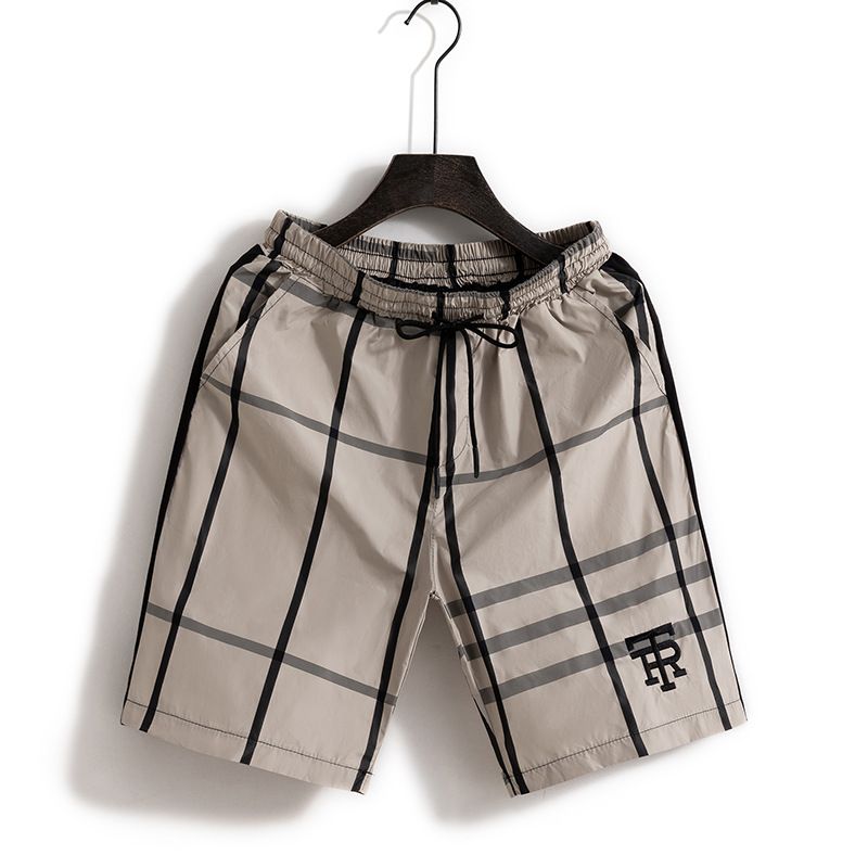 Shorts, grands sous-vêtements pour hommes, broderies pour hommes minces en soie de glace d'été, filet décontracté, grille à séchage rapide rouge, vêtements de plage en cinq parties_voghion.com