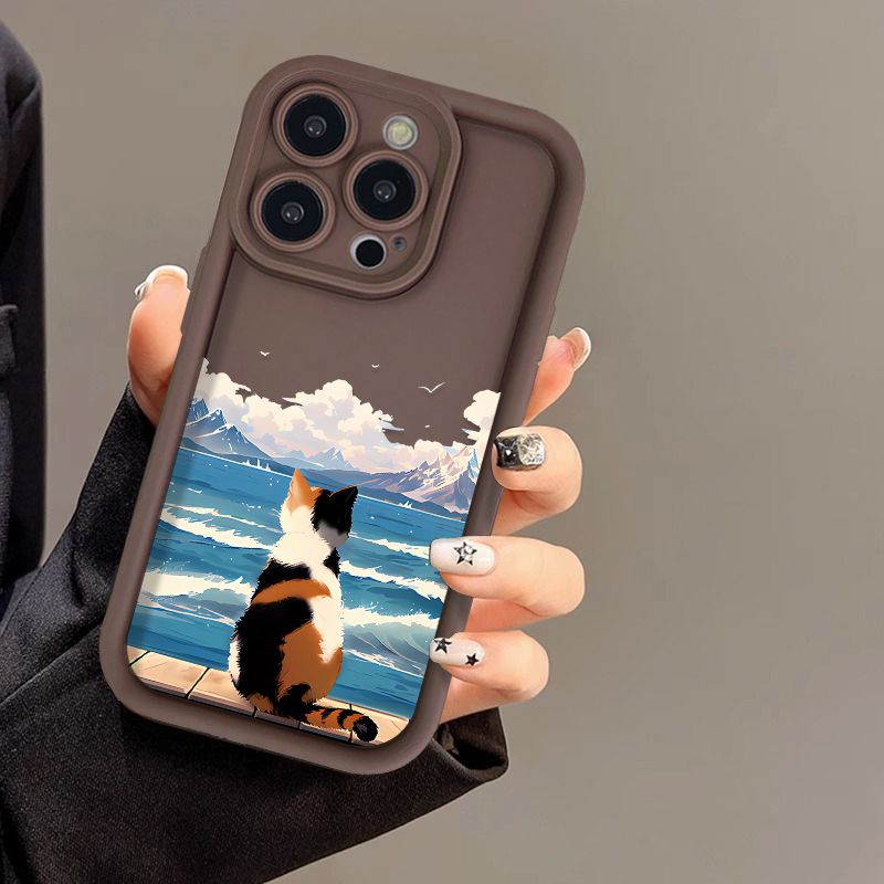 Funda de silicona con diseño de gato y paisaje para iPhone 15 Pro Max, iPhone 11, 16, 12, 14, 13 Pro Max, X, XS Max, XR, 7, 8, 16, 15 Plus, SE 2020_voghion.com