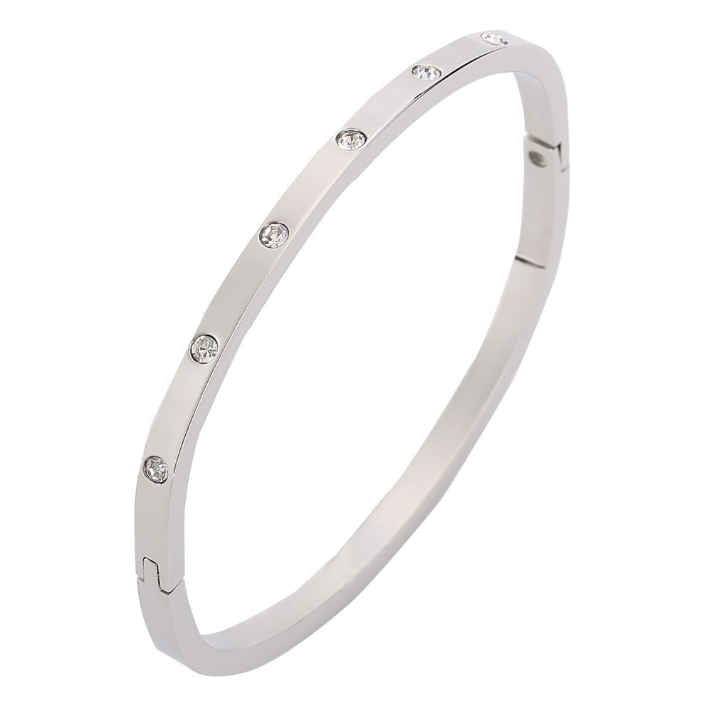 Bracciale da donna in acciaio inossidabile con intarsi in zircone, modello quadrato classico_voghion.com