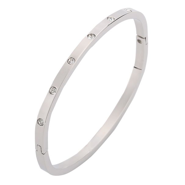 Bracciale da donna in acciaio inossidabile con intarsi in zircone, modello quadrato classico_voghion.com