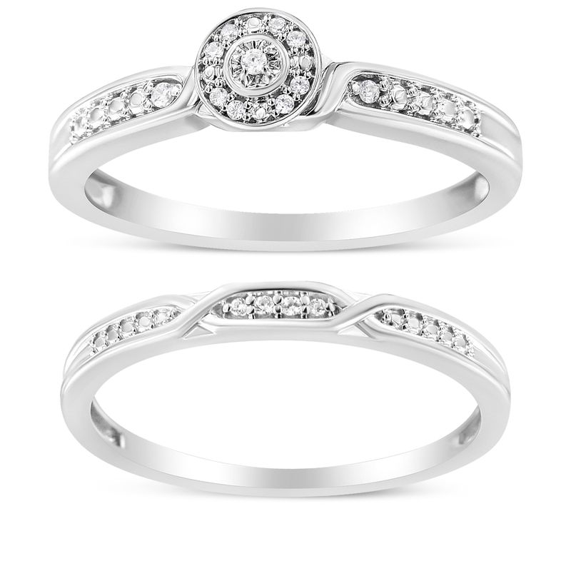 .925 Sterling Silver Diamond Accent Frame Twist Shank Bridal Set Ring and Band (I-J Color, I3 Clarity)_voghion.com