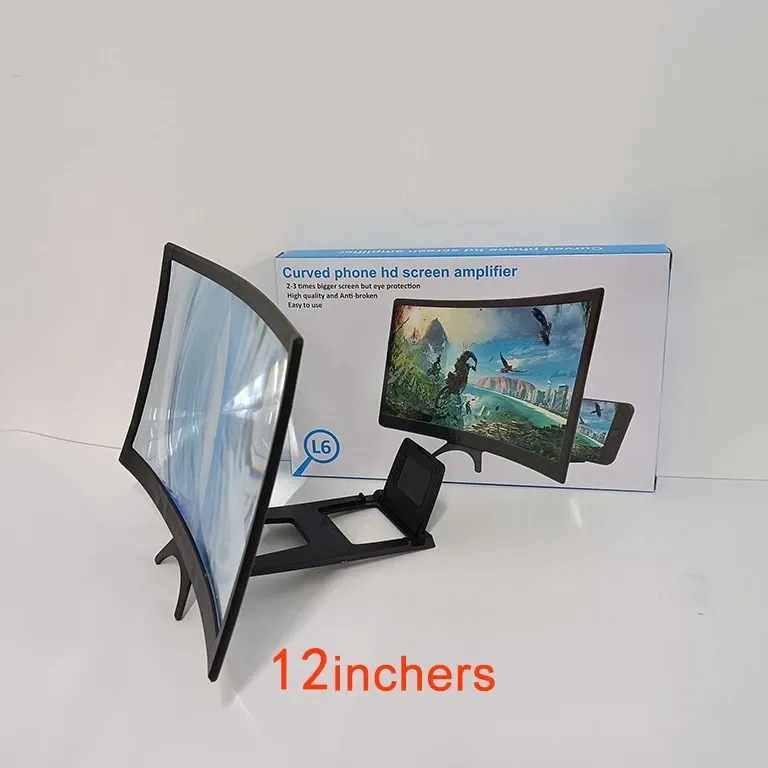12" Curved Magnifier 3D HD Magnifying Projector Screen Enlarger Cell For Movies Video Foldable Phone Stand Holder_voghion.com