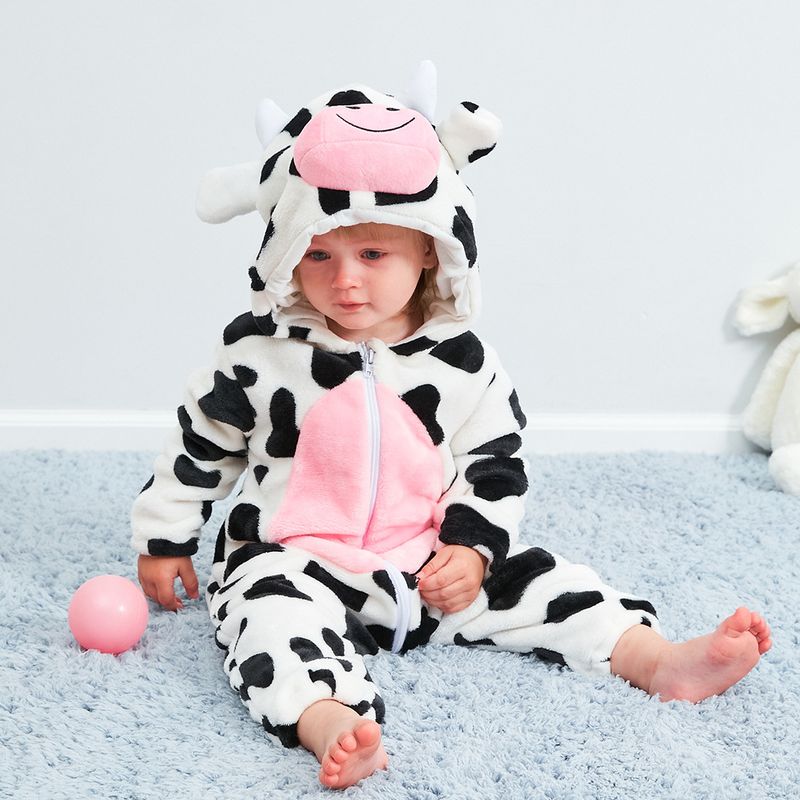 Baby clothes warm flannel baby jumpsuit cow animal shape pajamas children's romper_voghion.com