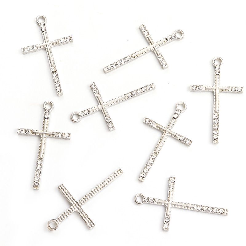 Cross Diamond Inlaid Alloy Pendant Religious DIY Jewelry Bracelet Necklace Earrings Keychain Hanging Ornaments_voghion.com
