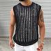 Black Thin Sweater For Men, Round Neck Sleeveless Hollow Knit Vest, Summer Sexy Men's Fashion_voghion.com