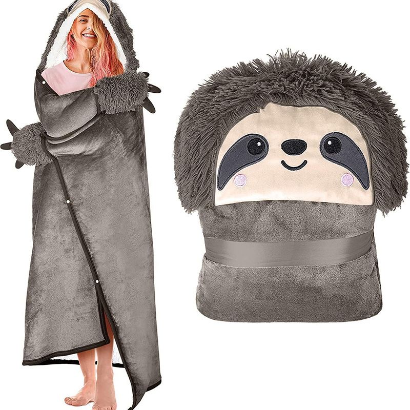 Vêtements pour femmes mignon TV couverture décontracté Homewear à capuche épaissi chaud paresseux cape PV velours châle à capuche femmes_voghion.com