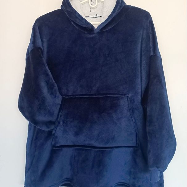 Winter Flannel Hooded Sweatshirt Pullover Warm Lazy TV Adult Fleece Cold-Resistant Blanket_voghion.com