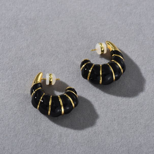 Orecchini pendenti geometrici in smalto nero con perni in argento sterling, orecchini pendenti minimalisti per donna_voghion.com