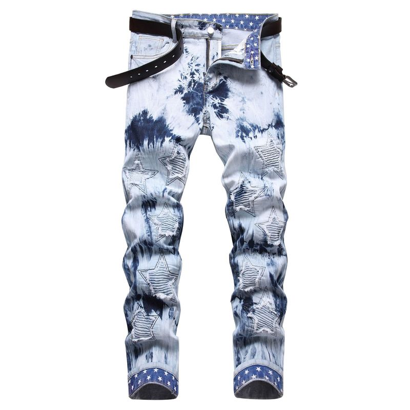 [UrbanRebel] Jeans tie-dye da uomo - Dettaglio polsini ricamati | Pantaloni elasticizzati streetwear_voghion.com