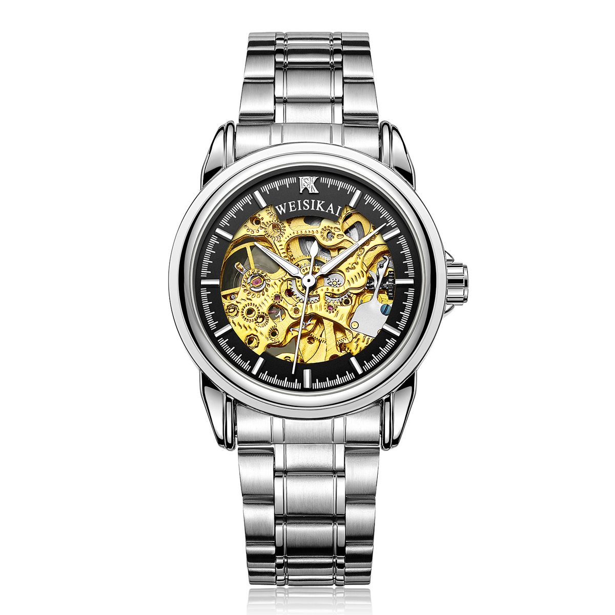 WEISIKAI Herren-Armbanduhr, doppelseitig, ausgehöhlt, vollautomatisch, wasserdicht, mechanisch, mit Stahlstreifen_voghion.com