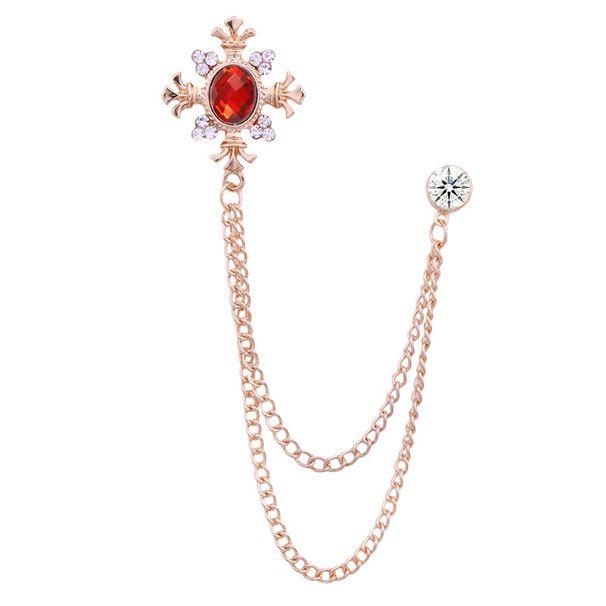 Retro palácový drahokam brož pánský oblekový pin vintage kamínkový kříž střapec klopové pin s řetízkovým odznakem luxusní šperky doplňky_voghion.com