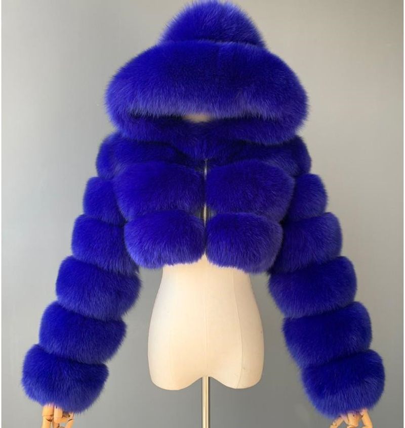 Women's Clothing short hooded fox fur long sleeve patchwork women's coat_voghion.com