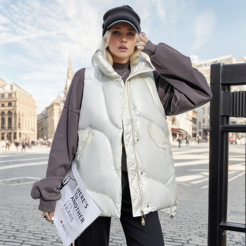 Lapel all-match thin foreign style down cotton vest jacket female large size waistcoat vest_voghion.com
