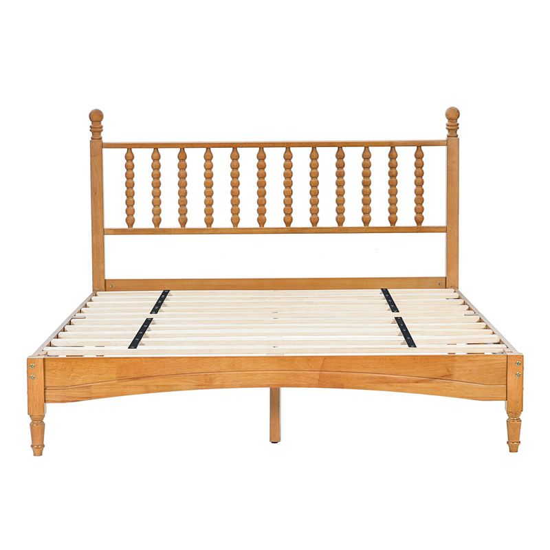 Queen Wood Bed Frame With Headboard, Solid Rubber Wood With Wood Central Supports, 1000 Lb Capacity, Easy Assembly, No Box Spring Needed, Rustic Oak_voghion.com