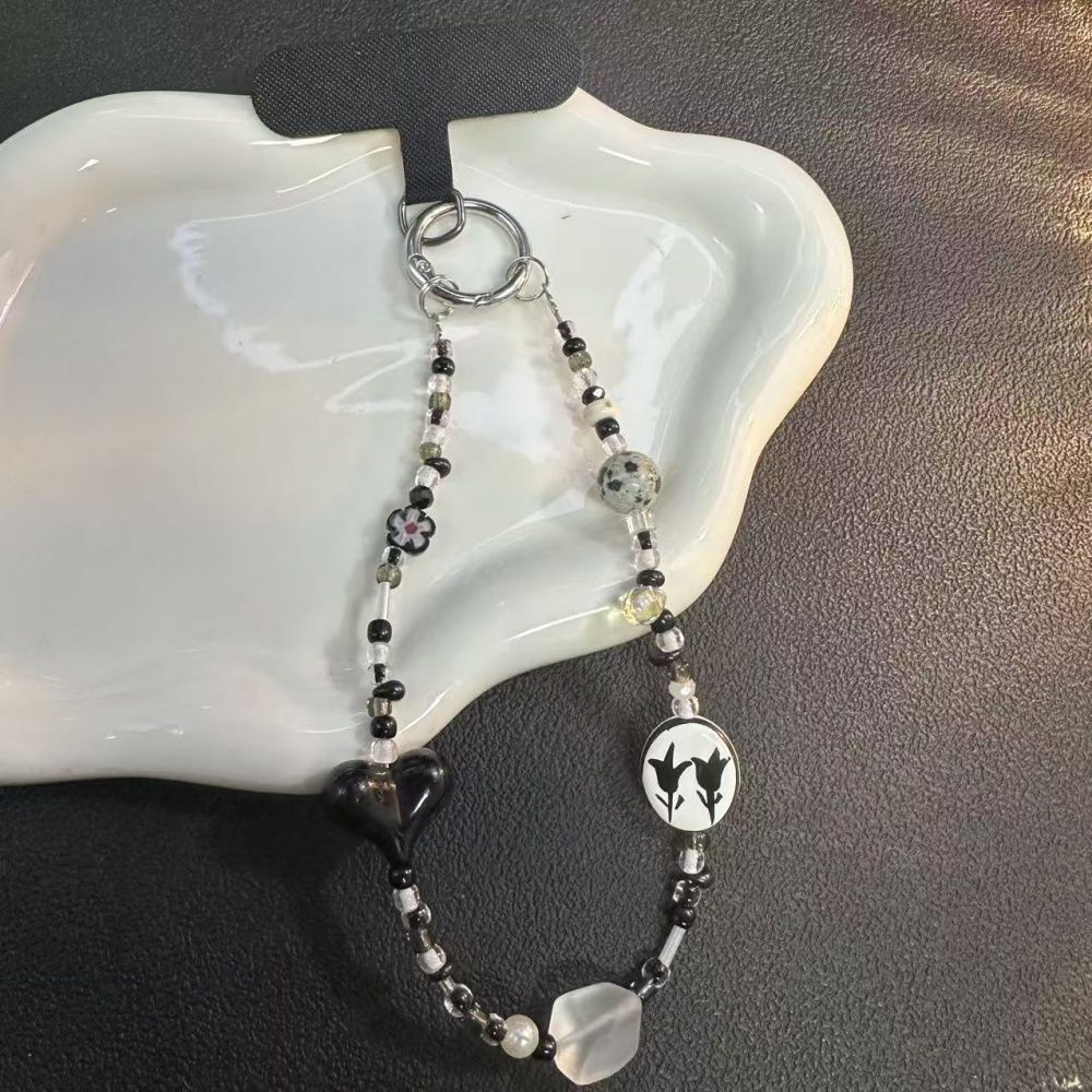 Portachiavi coreano nuovo, dolce e fresco, con ciondolo a forma di cuore, con perline e texture a nido d'ape, per custodia del cellulare, corto_voghion.com