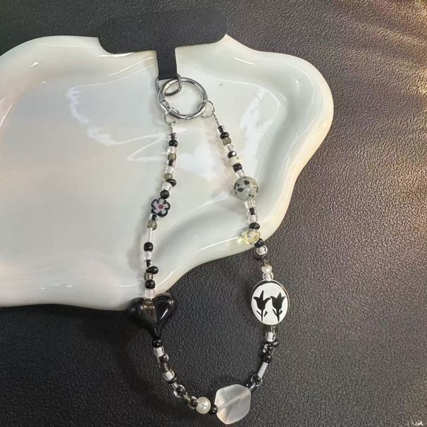 Portachiavi coreano nuovo, dolce e fresco, con ciondolo a forma di cuore, con perline e texture a nido d'ape, per custodia del cellulare, corto_voghion.com