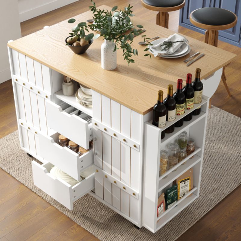 Küchenschrank, Servierwagen Mit Holzmaserung, Küchenwagen Mit Rollen Und Arbeitsplatte, Küchenwagen Mit Gewürzregal Und Handtuchhalter, Kücheninsel Mit Schiebetüren Und Schubladen, Weiß_voghion.com