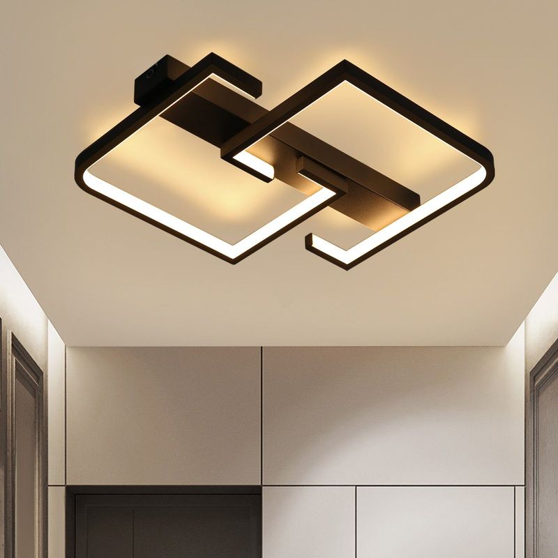 Deckenleuchte LED Deckenlampe Schwarz - Klein Flurlampe 19W 30CM Küchenlampe Modern Warmweiß 3000K Geometrie Design Schlafzimmerlampe Für Wohnzimmer_voghion.com