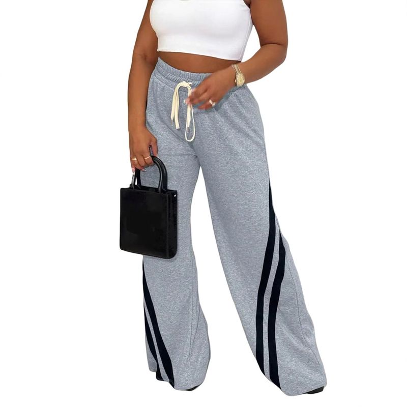 Damenbekleidung, modisch, lässig, elastischer Bund, Kordelzug, gestreifter Stoff mit weitem Bein, Sporthose_voghion.com