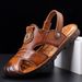 Summer New Sandals Top Layer Beach Casual Leather Cowhide Soft Sole Stitching Toe Cap Men's Shoes_voghion.com